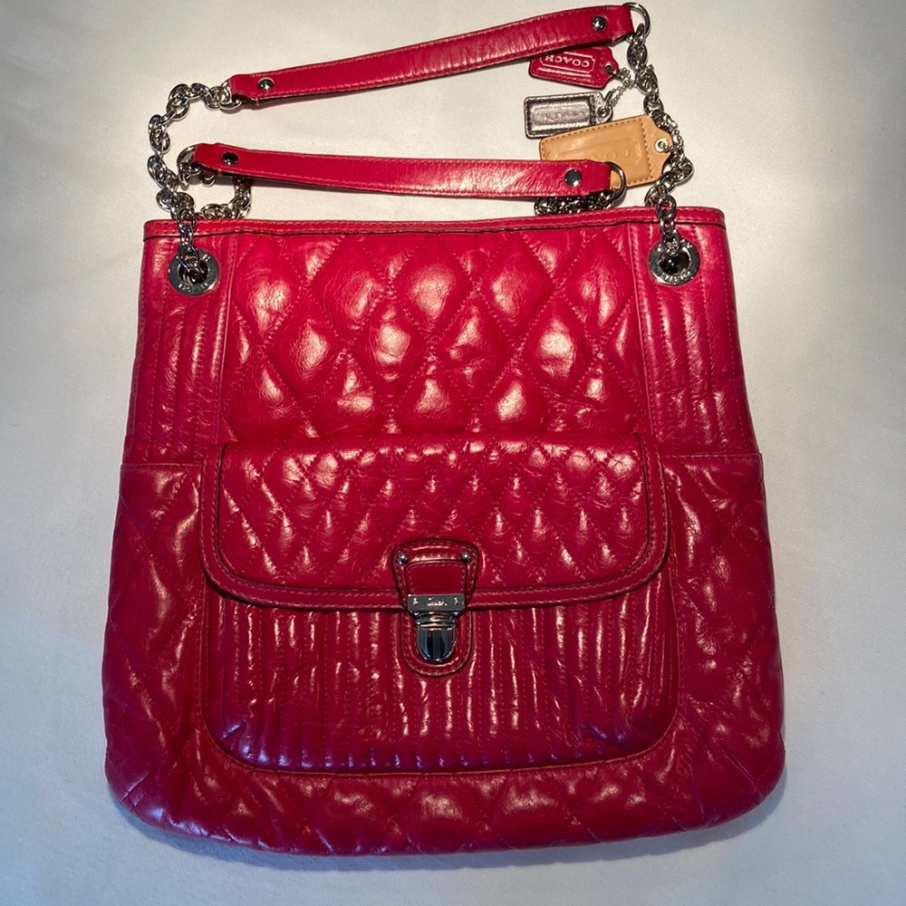 Coach Pink poppy quilted leather bag